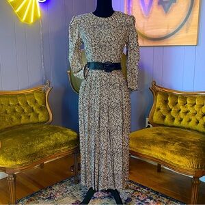 Vintage 1980s Lanz Black And White Foliage Maxi Dress